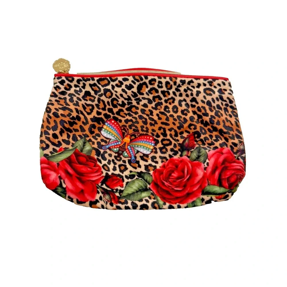 Estee Lauder Rose Butterfly Leopard‎ Print Cosmetic Makeup Bag 9.5 x 6.5. NEW